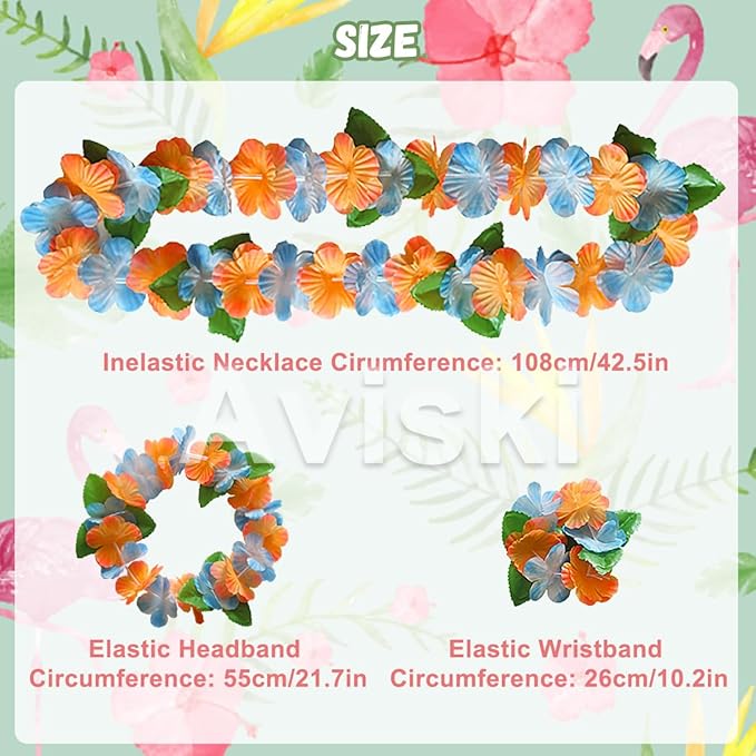 32pcs Hawaiian Leis Party Decorations, Necklace Flowers Bracelets Headband, Tropical Hawaiian Party Night Bar Vacation - Just Closeouts Canada Inc.