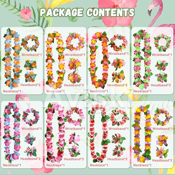32pcs Hawaiian Leis Party Decorations, Necklace Flowers Bracelets Headband, Tropical Hawaiian Party Night Bar Vacation - Just Closeouts Canada Inc.