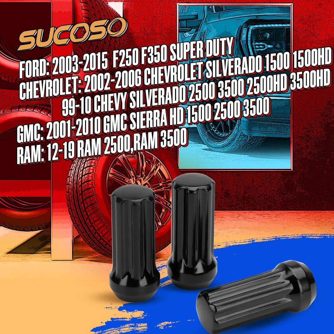 32PCS M14x1.5 Lug Nuts Fit for Chevy Silverado 1500 2500 3500 GMC Sierra 2500 Ford F250 F350 Ram 2500 3500 8 Lug Aftermarket Wheels Black 7 Spline 2 inch Length Cone Seat Closed End with 1 Socket Key - Just Closeouts Canada Inc.X0036OT6KD