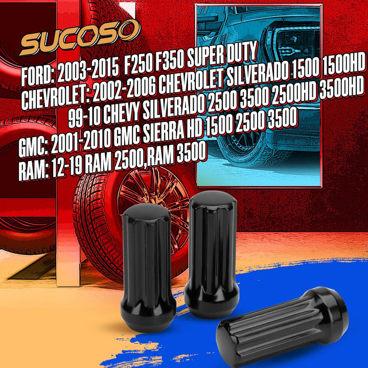 32PCS M14x1.5 Lug Nuts Fit for Chevy Silverado 1500 2500 3500 GMC Sierra 2500 Ford F250 F350 Ram 2500 3500 8 Lug Aftermarket Wheels Black 7 Spline 2 inch Length Cone Seat Closed End with 1 Socket Key - Just Closeouts Canada Inc.X0036OT6KD