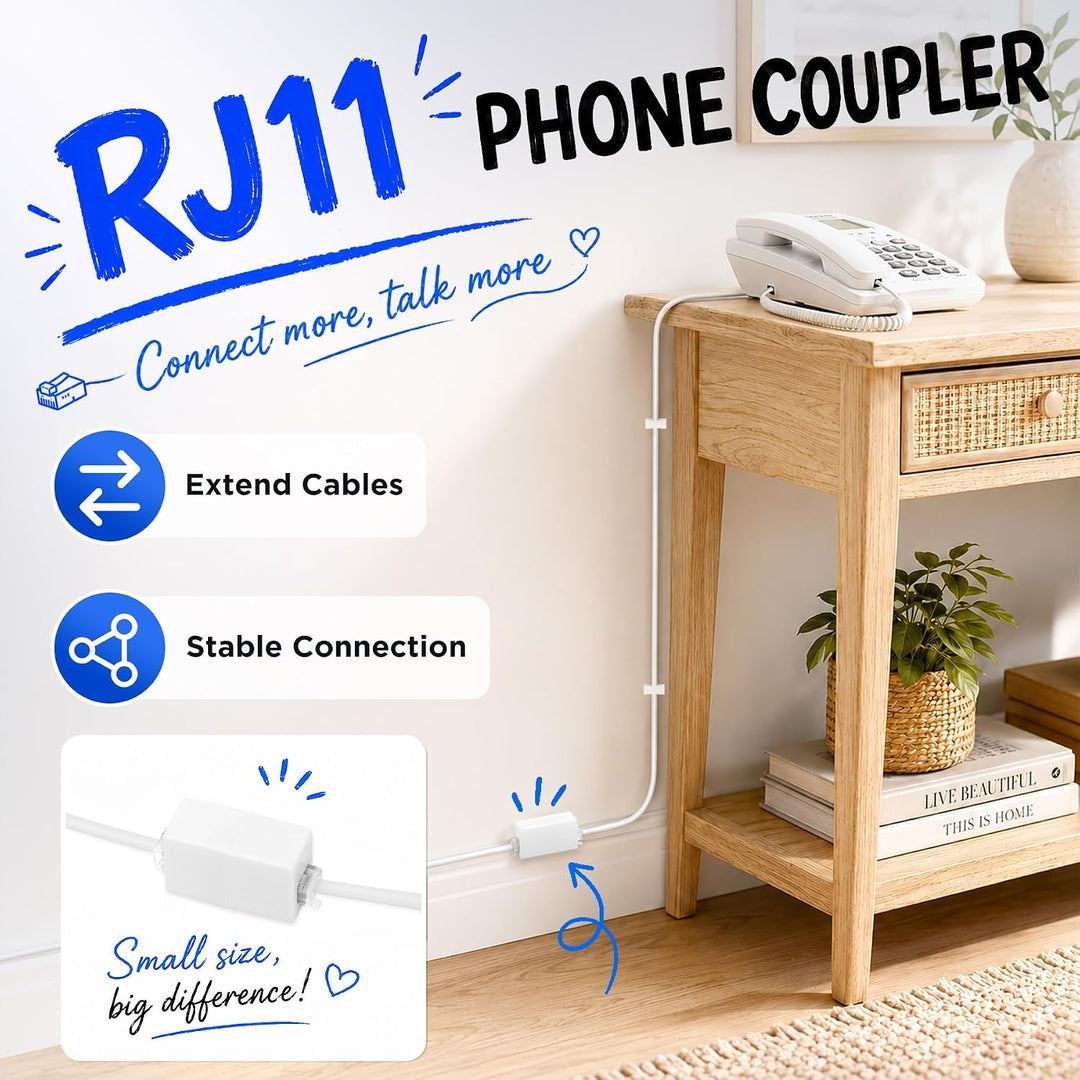 33 ft White RJ11 Telephone Extension Kit with Coupler & 20 Clips - Just Closeouts Canada Inc.