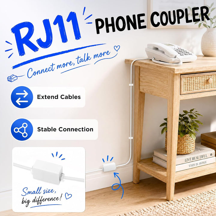 33 ft White RJ11 Telephone Extension Kit with Coupler & 20 Clips - Just Closeouts Canada Inc.
