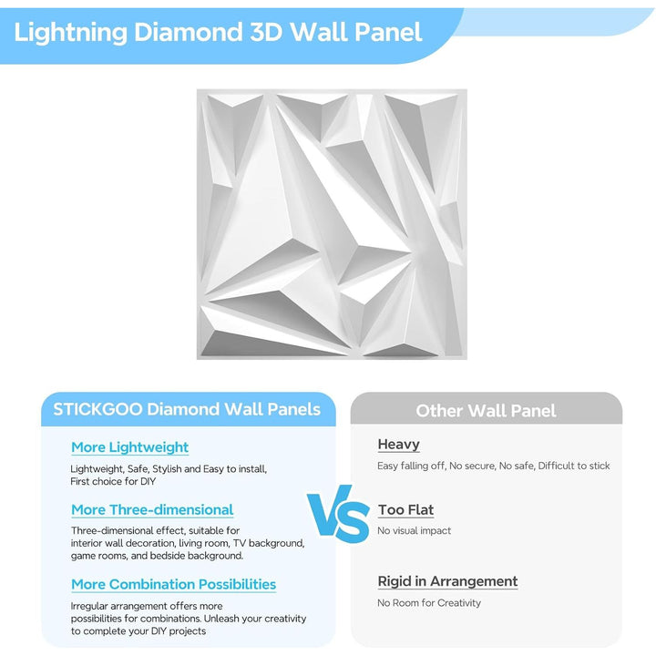 33-Piece White Diamond 3D Wall Panel Set, 12 x 12 in. - Just Closeouts Canada Inc.