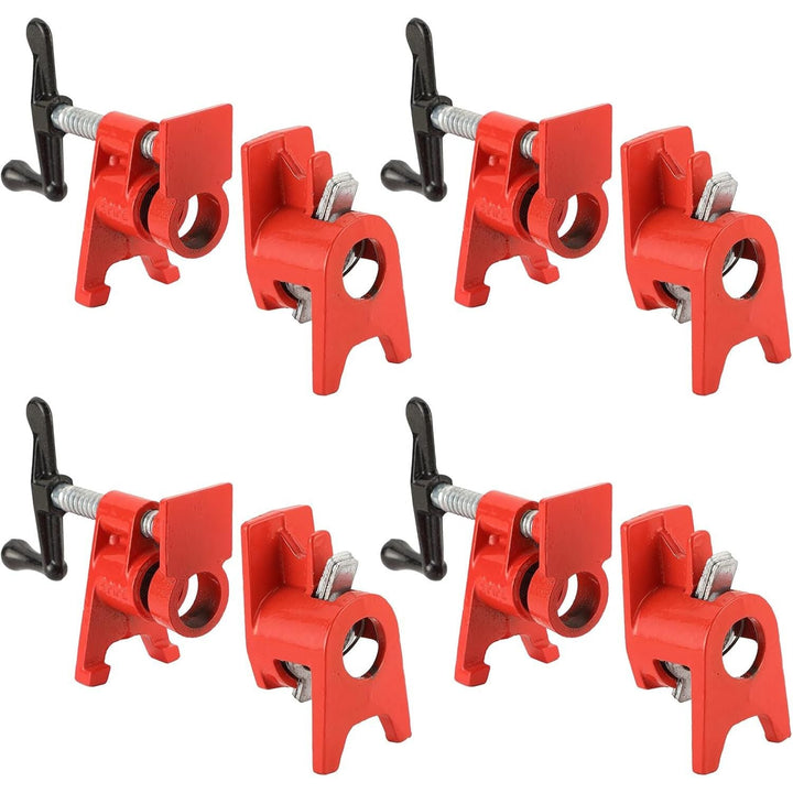 3/4" Wood Gluing Pipe Clamp Set with Unique Foot Design Red Heavy Duty Bar Clamps Cast Iron Quick Release Pipe Clamp Tools for Woodworking (4pc, 3/4" with foot) - Just Closeouts Canada Inc.