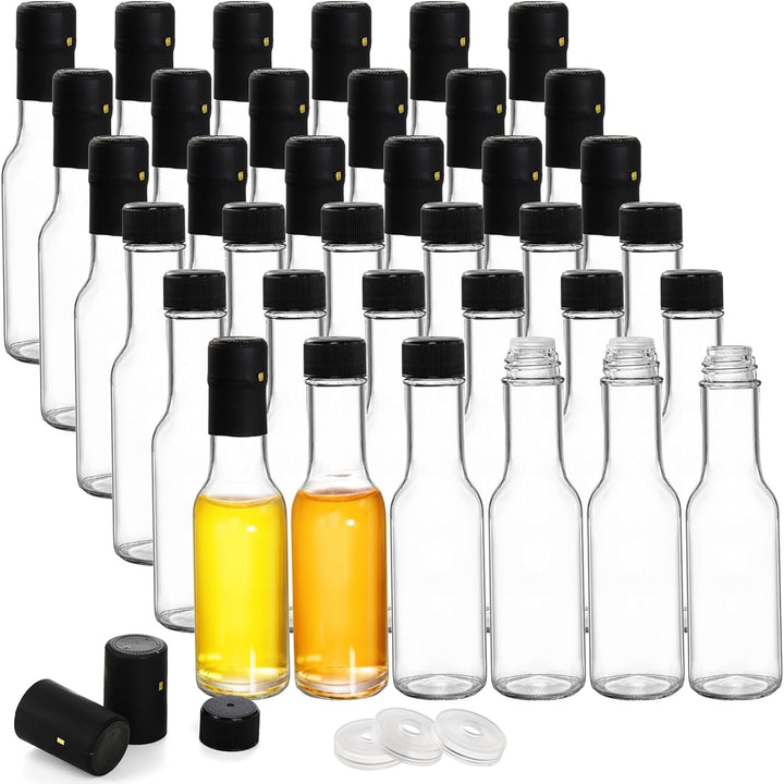 36 Pack Small Glass Bottle, 3oz/100ml Glass Woozy Bottle, Empty Mini Hot Sauce Bottles, Clear Liquor Wine Bottles with Shrink Capsule, Black Screw Caps, Dripper Insert - Just Closeouts Canada Inc.