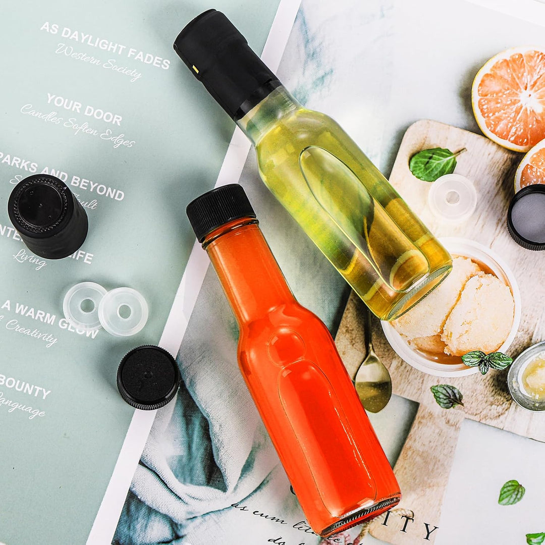 36 Pack Small Glass Bottle, 3oz/100ml Glass Woozy Bottle, Empty Mini Hot Sauce Bottles, Clear Liquor Wine Bottles with Shrink Capsule, Black Screw Caps, Dripper Insert - Just Closeouts Canada Inc.