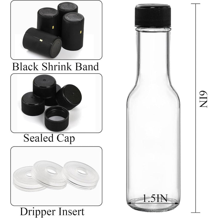36 Pack Small Glass Bottle, 3oz/100ml Glass Woozy Bottle, Empty Mini Hot Sauce Bottles, Clear Liquor Wine Bottles with Shrink Capsule, Black Screw Caps, Dripper Insert - Just Closeouts Canada Inc.