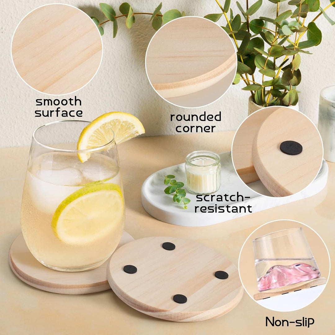 36 Pieces Unfinished Wood Coasters, GOH DODD 4 Inch Wooden Blanks Bulk Set with Foot Pads for Crafts Laser Engraving Wood Burning Staining Painting Wedding, Round - Just Closeouts Canada Inc.