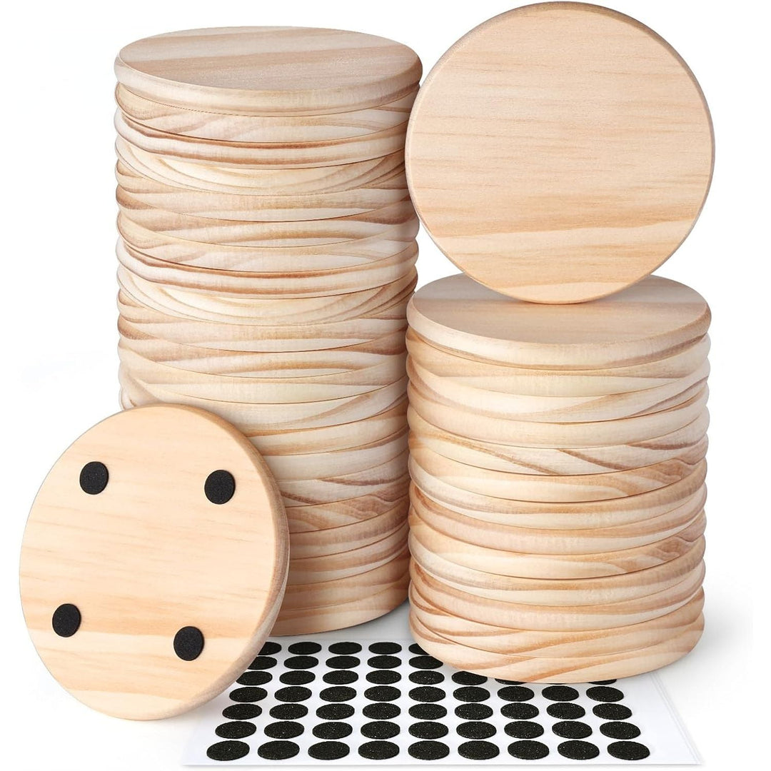 36 Pieces Unfinished Wood Coasters, GOH DODD 4 Inch Wooden Blanks Bulk Set with Foot Pads for Crafts Laser Engraving Wood Burning Staining Painting Wedding, Round - Just Closeouts Canada Inc.