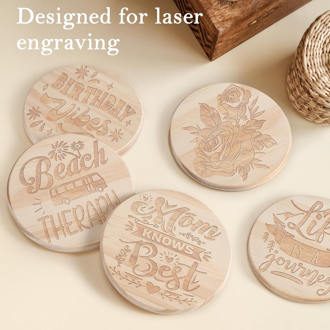 36 Pieces Unfinished Wood Coasters, GOH DODD 4 Inch Wooden Blanks Bulk Set with Foot Pads for Crafts Laser Engraving Wood Burning Staining Painting Wedding, Round - Just Closeouts Canada Inc.