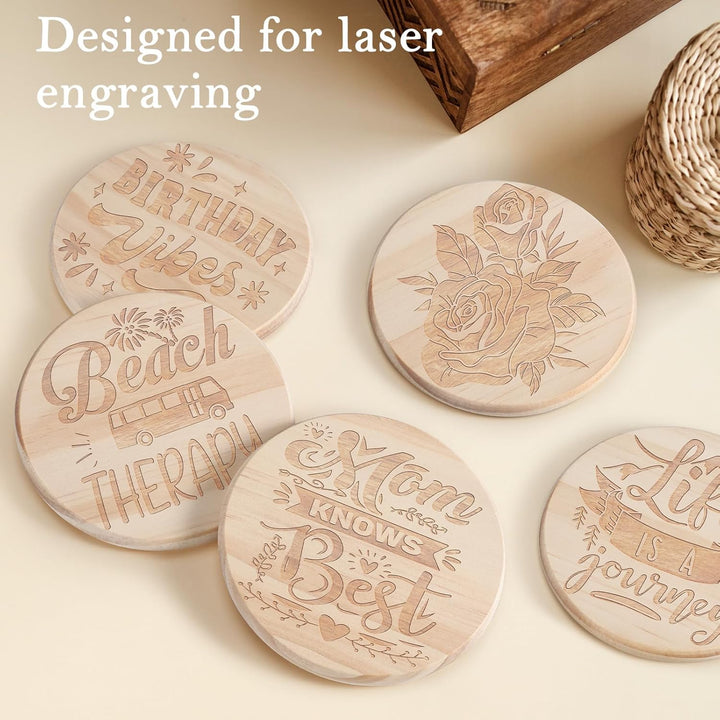 36 Pieces Unfinished Wood Coasters, GOH DODD 4 Inch Wooden Blanks Bulk Set with Foot Pads for Crafts Laser Engraving Wood Burning Staining Painting Wedding, Round - Just Closeouts Canada Inc.
