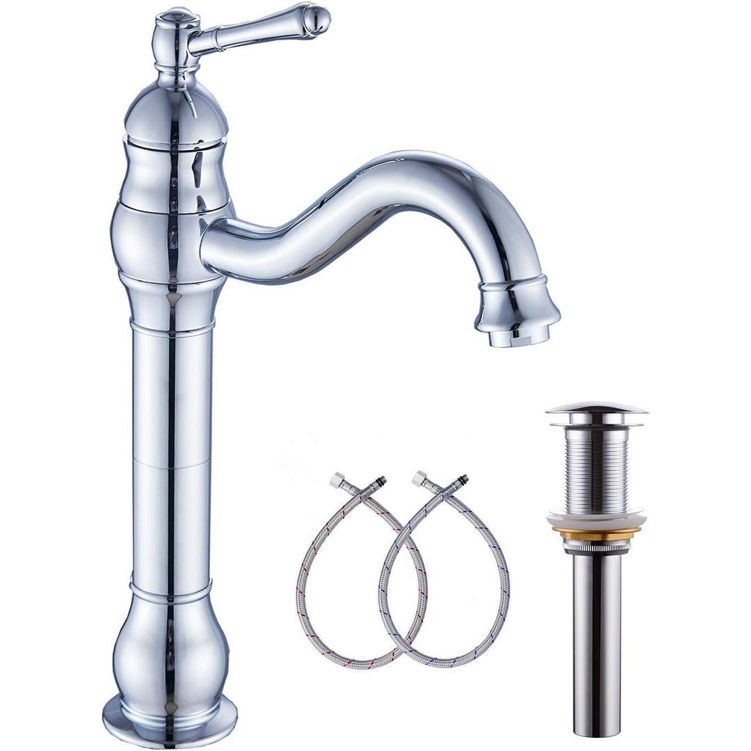 360° Swivel Chrome Single Handle One Hole Bathroom Sink Faucet Matching with Pop Up Drain - Just Closeouts Canada Inc.