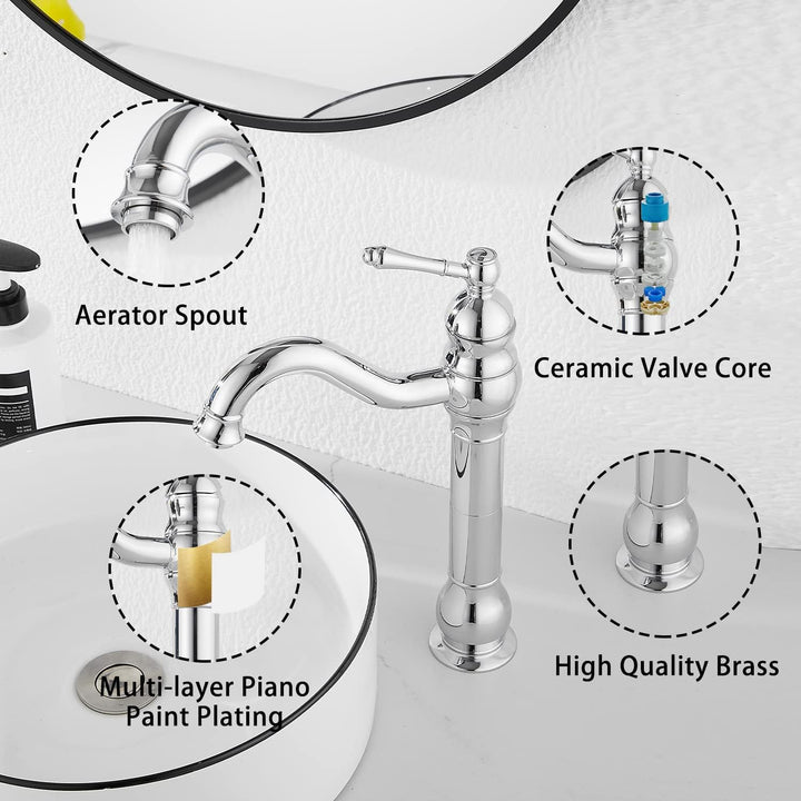 360° Swivel Chrome Single Handle One Hole Bathroom Sink Faucet Matching with Pop Up Drain - Just Closeouts Canada Inc.