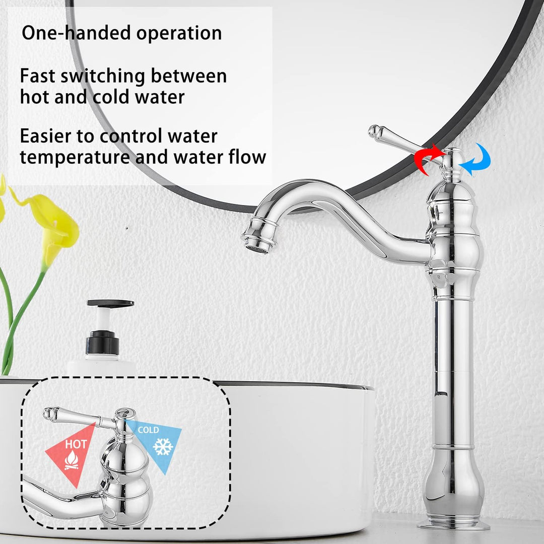 360° Swivel Chrome Single Handle One Hole Bathroom Sink Faucet Matching with Pop Up Drain - Just Closeouts Canada Inc.