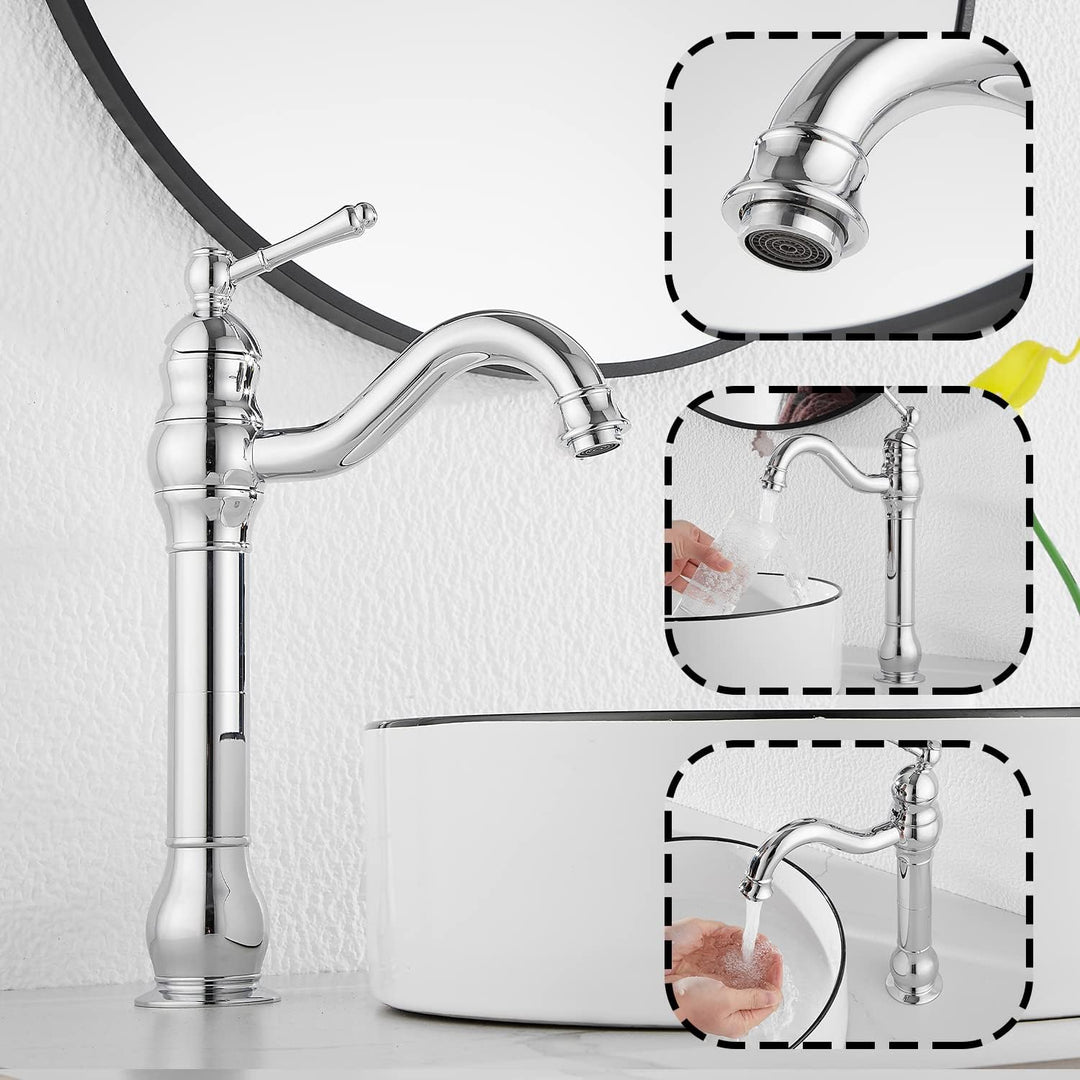 360° Swivel Chrome Single Handle One Hole Bathroom Sink Faucet Matching with Pop Up Drain - Just Closeouts Canada Inc.