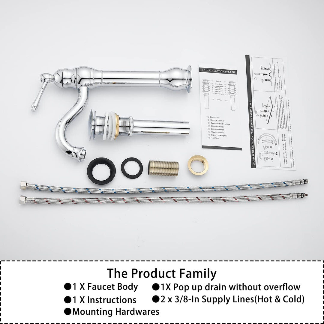 360° Swivel Chrome Single Handle One Hole Bathroom Sink Faucet Matching with Pop Up Drain - Just Closeouts Canada Inc.