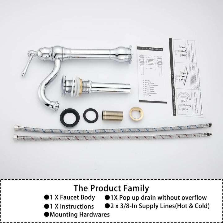 360° Swivel Chrome Single Handle One Hole Bathroom Sink Faucet Matching with Pop Up Drain - Just Closeouts Canada Inc.