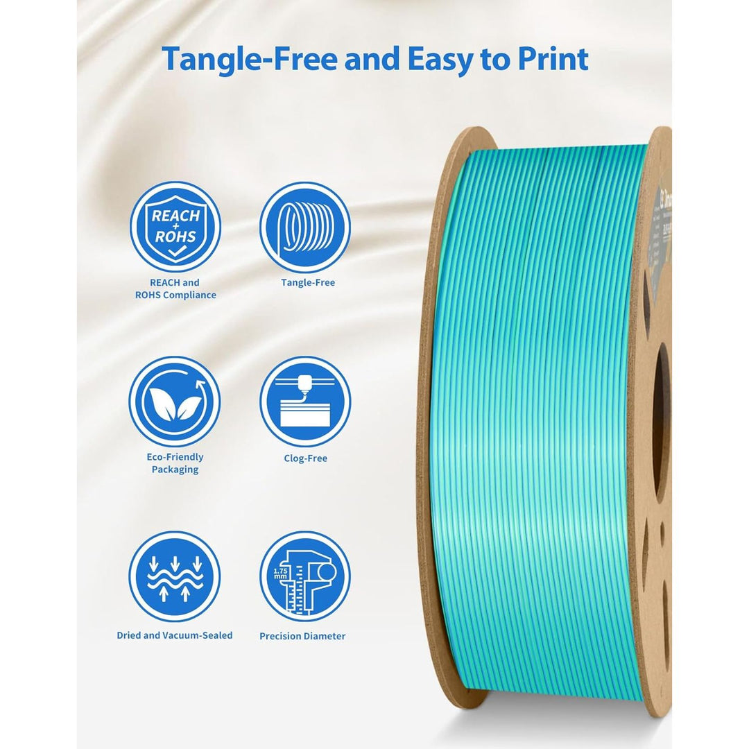 3D PLA Filament 1.75mm 1kg Spool, Jam - Free High Stifness 3D Printing Filament with Cardboard Spool, No - Tangling No - Clogging Dimensional Accuracy 99% +/ - 0.03 mm Silk Blue Green - Just Closeouts Canada Inc.