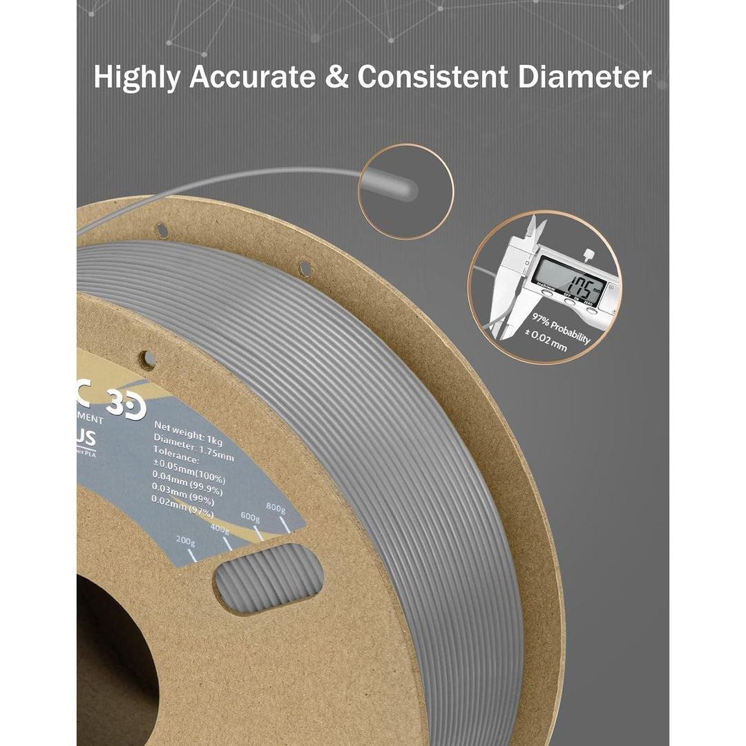 3D PLA Plus (PLA+) Filament 1.75mm Grey 2 Pack, 1kg Per Spool, 3D Printer Filament Tough PLA Pro Cardboard Spool 3D Printing Filament PLA + Dimensional Accuracy 99% +/ - 0.03 mm - Just Closeouts Canada Inc.