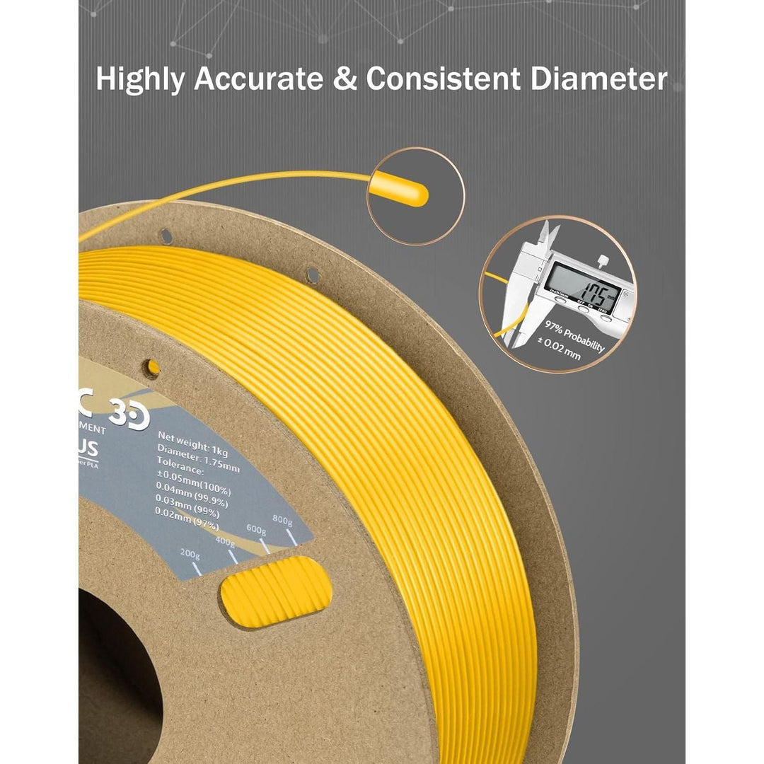 3D PLA Plus (PLA+) Filament 1.75mm Yellow 1kg, 3D Printer Filament Tough PLA Pro 8 Times Strength, Cardboard Spool 3D Printing Filament PLA + Dimensional Accuracy 99% +/ - 0.03 mm - Just Closeouts Canada Inc.