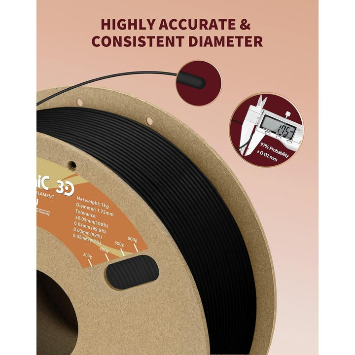 3D TPU Filament 1.75mm Black, TPU Flexible Filament 95A, Soft TPU 3D Printing Filament, 1kg Spool, Dimensional Accuracy +/ - 0.05mm, Black 1 Pack - Just Closeouts Canada Inc.