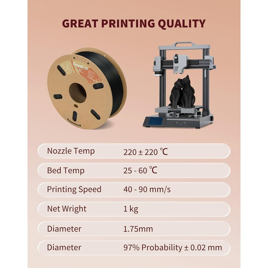 3D TPU Filament 1.75mm Black, TPU Flexible Filament 95A, Soft TPU 3D Printing Filament, 1kg Spool, Dimensional Accuracy +/ - 0.05mm, Black 1 Pack - Just Closeouts Canada Inc.