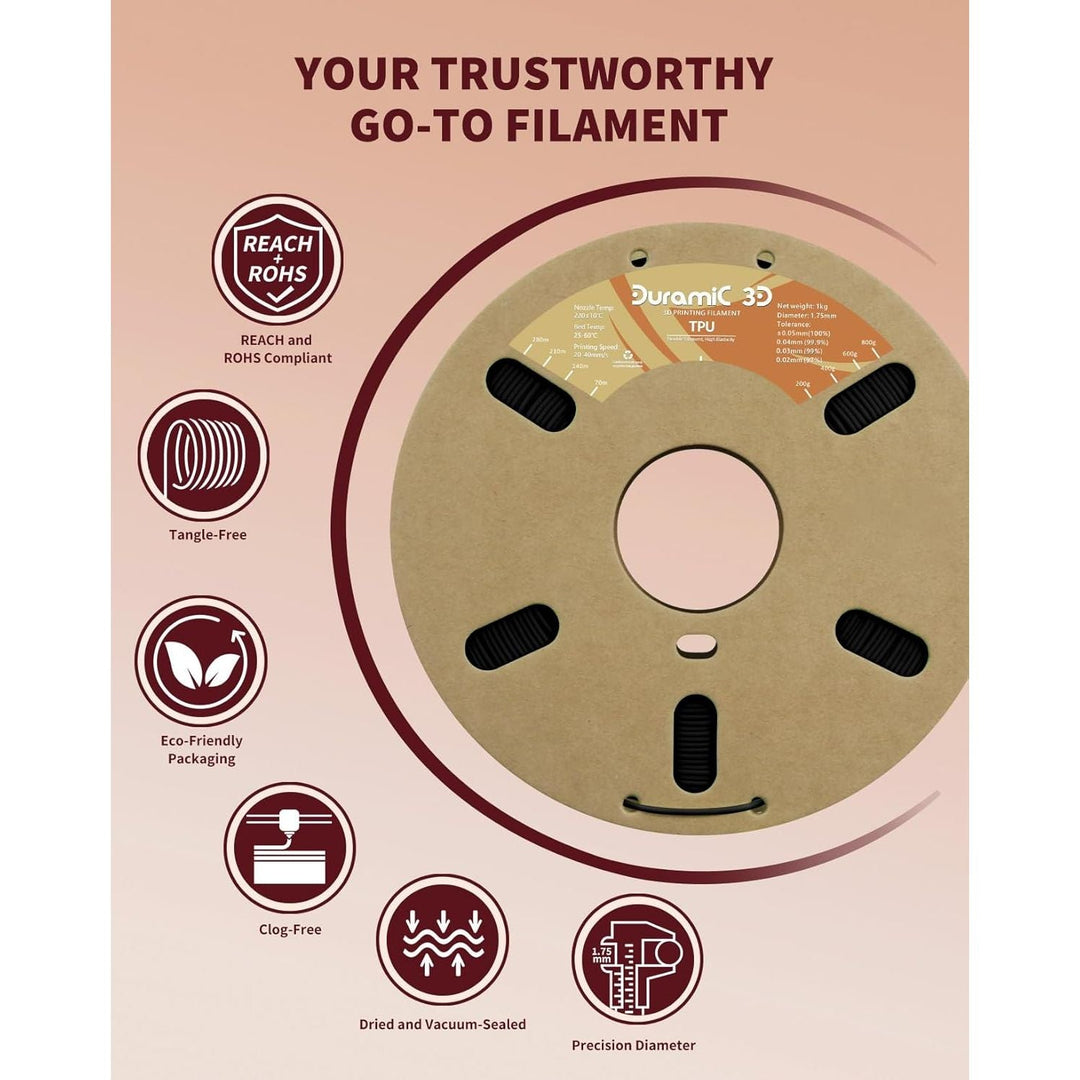 3D TPU Filament 1.75mm Black, TPU Flexible Filament 95A, Soft TPU 3D Printing Filament, 1kg Spool, Dimensional Accuracy +/ - 0.05mm, Black 1 Pack - Just Closeouts Canada Inc.