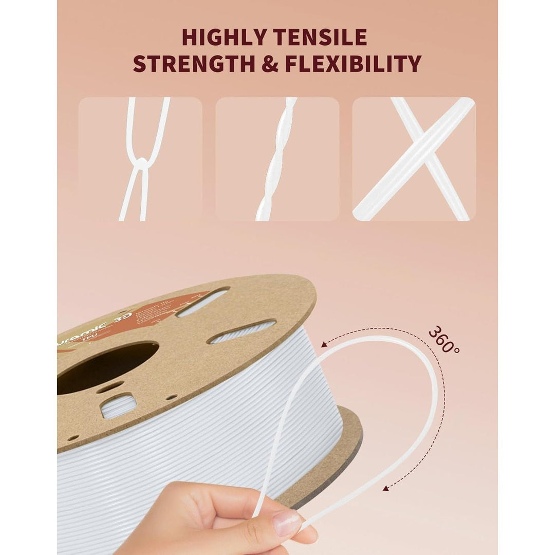 3D TPU Filament 1.75mm White, TPU Flexible Filament 95A, Soft TPU 3D Printing Filament, 1kg Spool, Dimensional Accuracy +/ - 0.05mm, White 1 Pack - Just Closeouts Canada Inc.