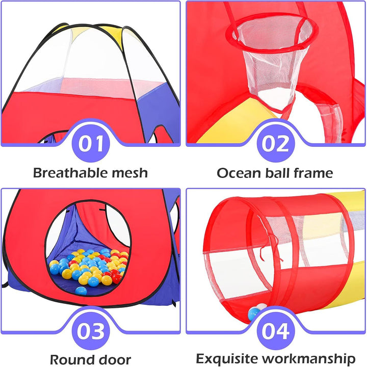 3pc Ball Pit for Toddlers with Kids Play Tent Baby Tunnel, Toys for Boys and Girls Indoor Outdoor, Pop Up Kids Fort Playhouse, Balls NOT Included (Classic) - Just Closeouts Canada Inc.