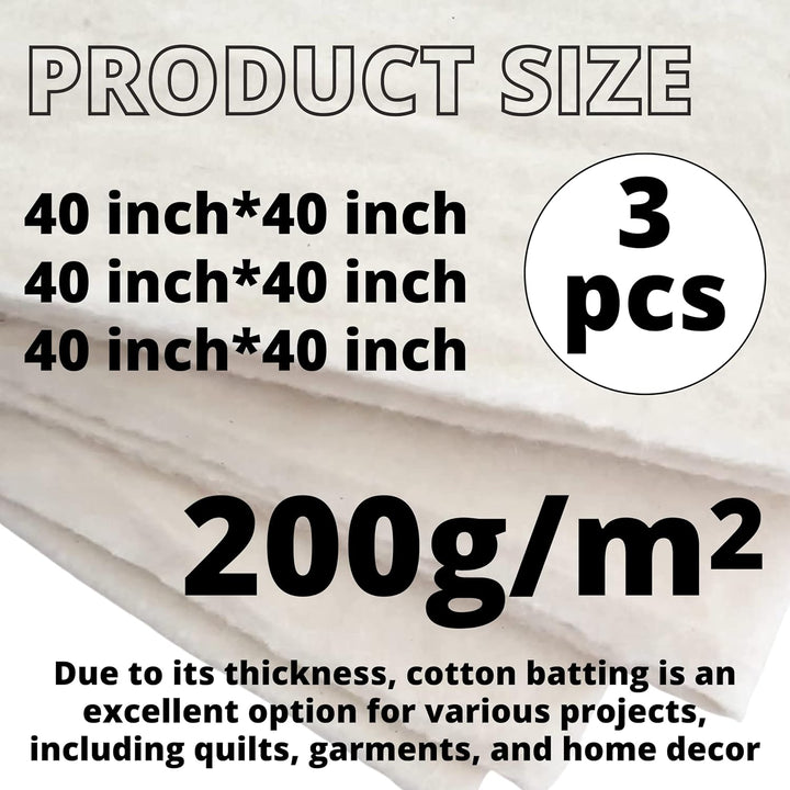 3PCS Cotton Batting for Quilting 101 x 101 cm Quilting Batting for Upholstery Cotton for Sewing - Just Closeouts Canada Inc.