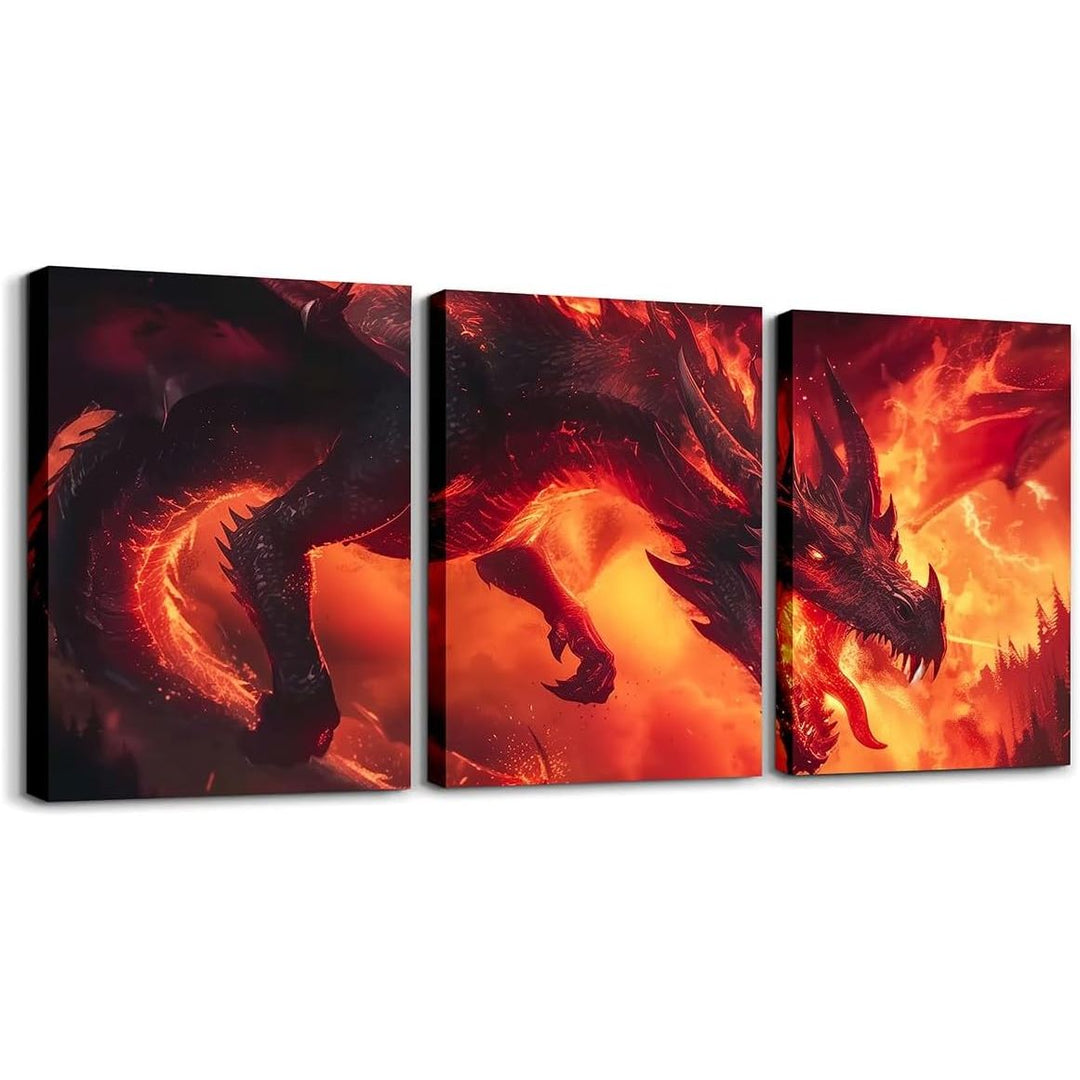 3pcs Dragon Canvas Wall Art for Living Room Red Fire Dragon Picture Wall Decor for Dining Room Bedroom Bathroom Animal Theme Kitchen Print Painting for Home Decorations 12" x 16" - Just Closeouts Canada Inc.X004P7WYWR