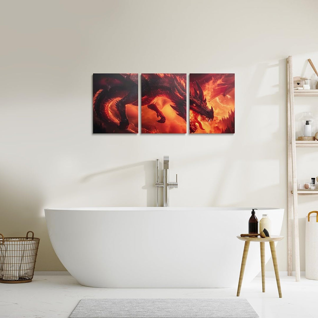 3pcs Dragon Canvas Wall Art for Living Room Red Fire Dragon Picture Wall Decor for Dining Room Bedroom Bathroom Animal Theme Kitchen Print Painting for Home Decorations 12" x 16" - Just Closeouts Canada Inc.X004P7WYWR