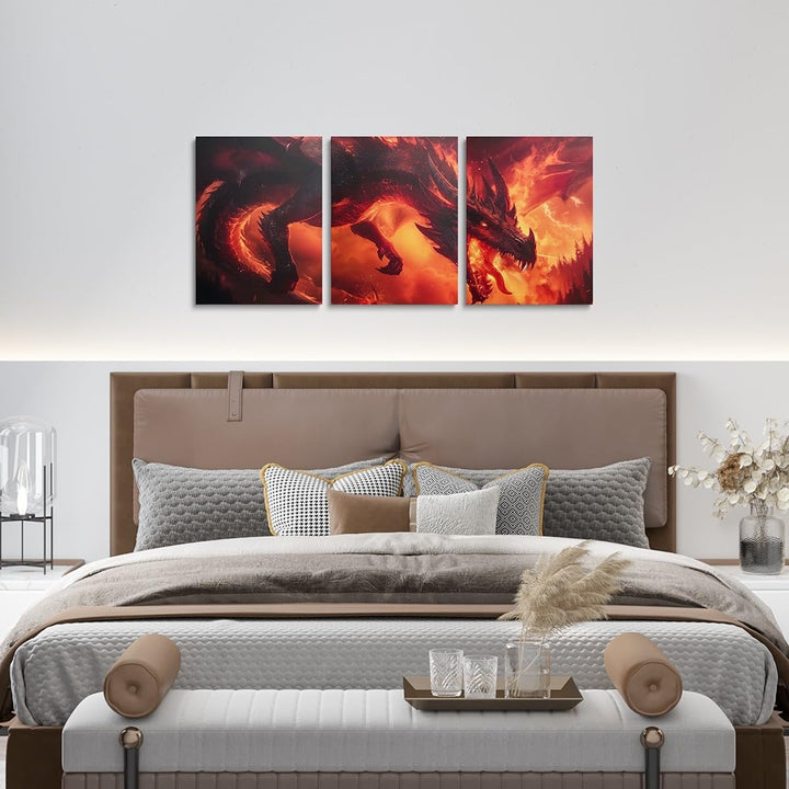 3pcs Dragon Canvas Wall Art for Living Room Red Fire Dragon Picture Wall Decor for Dining Room Bedroom Bathroom Animal Theme Kitchen Print Painting for Home Decorations 12" x 16" - Just Closeouts Canada Inc.X004P7WYWR