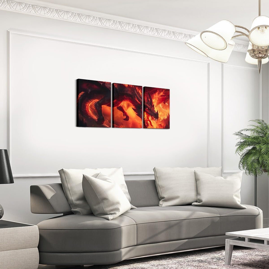 3pcs Dragon Canvas Wall Art for Living Room Red Fire Dragon Picture Wall Decor for Dining Room Bedroom Bathroom Animal Theme Kitchen Print Painting for Home Decorations 12" x 16" - Just Closeouts Canada Inc.X004P7WYWR