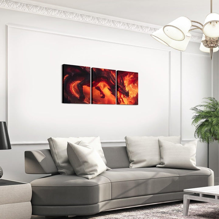 3pcs Dragon Canvas Wall Art for Living Room Red Fire Dragon Picture Wall Decor for Dining Room Bedroom Bathroom Animal Theme Kitchen Print Painting for Home Decorations 12" x 16" - Just Closeouts Canada Inc.X004P7WYWR