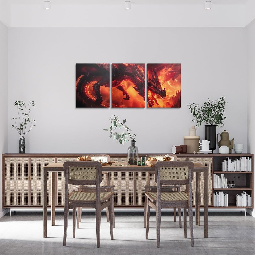 3pcs Dragon Canvas Wall Art for Living Room Red Fire Dragon Picture Wall Decor for Dining Room Bedroom Bathroom Animal Theme Kitchen Print Painting for Home Decorations 12" x 16" - Just Closeouts Canada Inc.X004P7WYWR