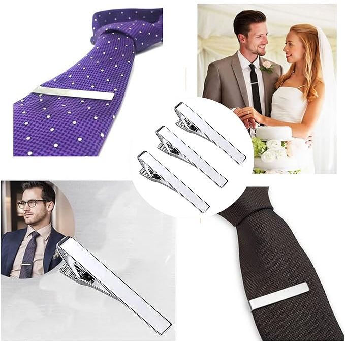 3PCS Men's Silver Classic Tie Clip - Business Shirt Slim Fit Tie Bar for Wedding and Daily Life for Father, Lover, Friends and Husband - Just Closeouts Canada Inc.