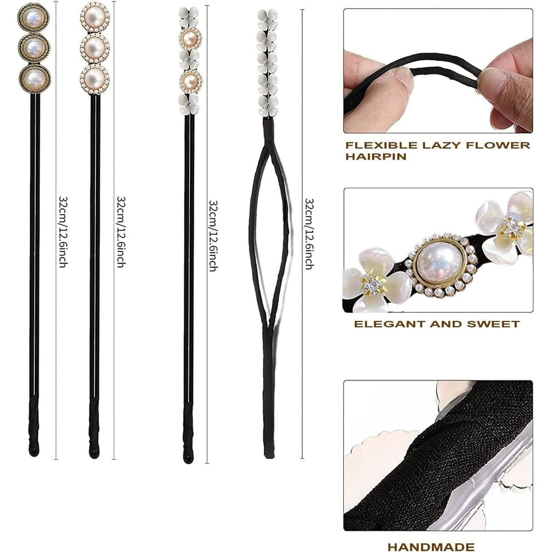 4 Floral and Pearl Twist Hair Bun Makers - Just Closeouts Canada Inc.