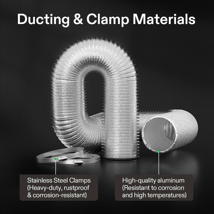 4-Inch Flexible Ventilation Duct, 16 ft, Silver, with 2 Clamps - Just Closeouts Canada Inc.