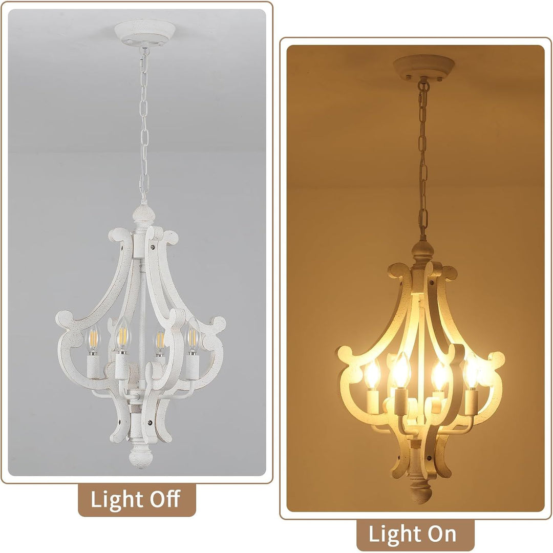 4-Light Distressed White Wooden Farmhouse Chandelier - Just Closeouts Canada Inc.