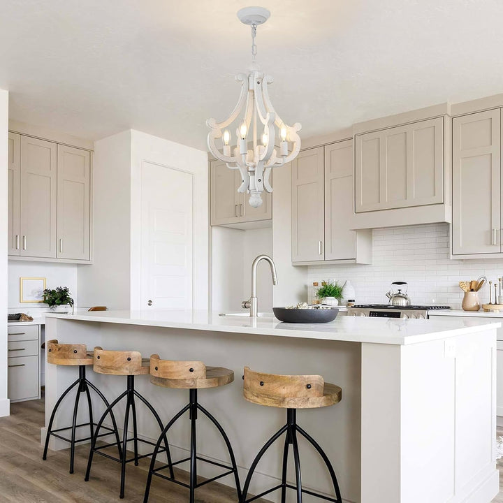 4-Light Distressed White Wooden Farmhouse Chandelier - Just Closeouts Canada Inc.