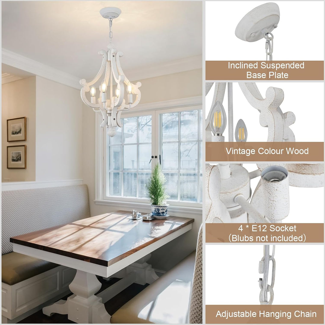 4-Light Distressed White Wooden Farmhouse Chandelier - Just Closeouts Canada Inc.