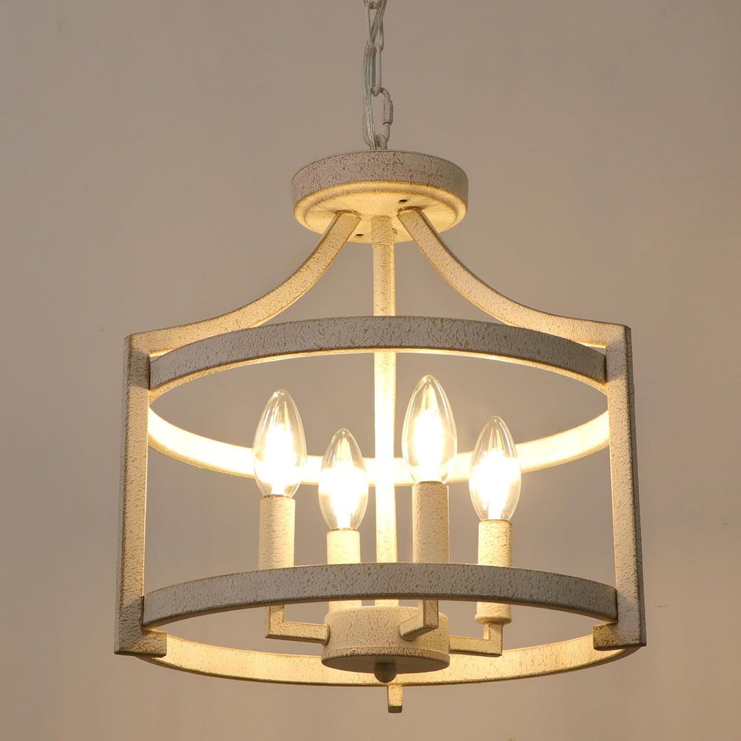 4 - Light White Chandelier Farmhouse Dining Room Light Fixtures, Metal Semi Flush Mount Ceiling Light Hanging Pendant Lighting, Distressed Chandeliers Ceiling Lights for Kitchen Foyer Entry - Just Closeouts Canada Inc.X003U7Z0SD