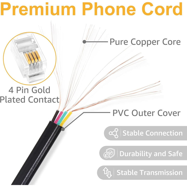 4-Pack Black 4 ft Coiled RJ9 Telephone Handset Cords - Just Closeouts Canada Inc.