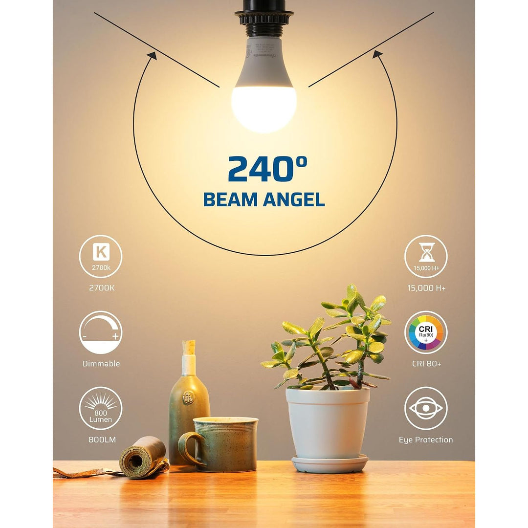 4-Pack Dimmable LED A19 Light Bulb, Soft White Light with Warm Glow, 800 Lumen, 2700K, 10W (60 Watt Equivalent), E26 Medium Screw Base, UL Listed - Just Closeouts Canada Inc.X002N88D93