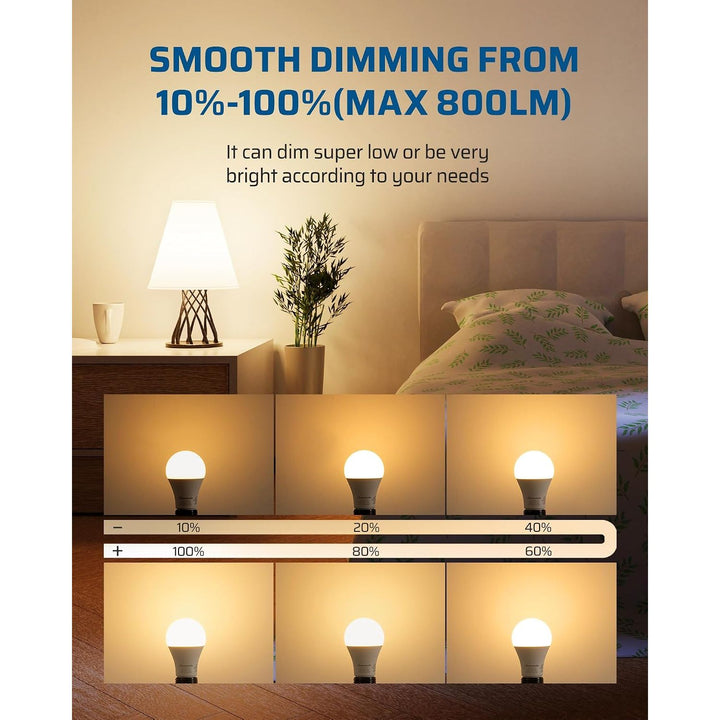 4-Pack Dimmable LED A19 Light Bulb, Soft White Light with Warm Glow, 800 Lumen, 2700K, 10W (60 Watt Equivalent), E26 Medium Screw Base, UL Listed - Just Closeouts Canada Inc.X002N88D93