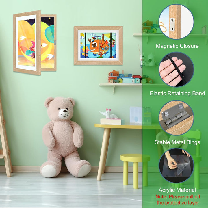 4 Pack Kids Art Frame, 8.5x11 Front Opening Kids Artwork Frames Changeable, Chind Artwork Display Storage Frame for 3D Picture Crafts, Children Drawing Hanging Art, Holds 50 - 100 Pcs (Walnut) - Just Closeouts Canada Inc.