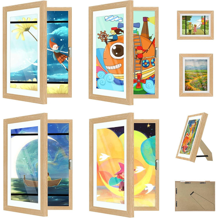 4 Pack Kids Art Frame, 8.5x11 Front Opening Kids Artwork Frames Changeable, Chind Artwork Display Storage Frame for 3D Picture Crafts, Children Drawing Hanging Art, Holds 50 - 100 Pcs (Walnut) - Just Closeouts Canada Inc.