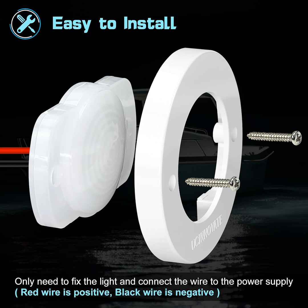 4-Pack Round Marine LED Lights, White Light, White Housing, 3.15 in - Just Closeouts Canada Inc.X0047QC6AV