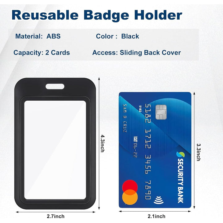 4 Pack Sliding ID Card Holder Plastic Vertical ID Badge Holder Hard Black Card Protector with Clear Window for Office School DriverÕs Licenses and Key Cards - Just Closeouts Canada Inc.